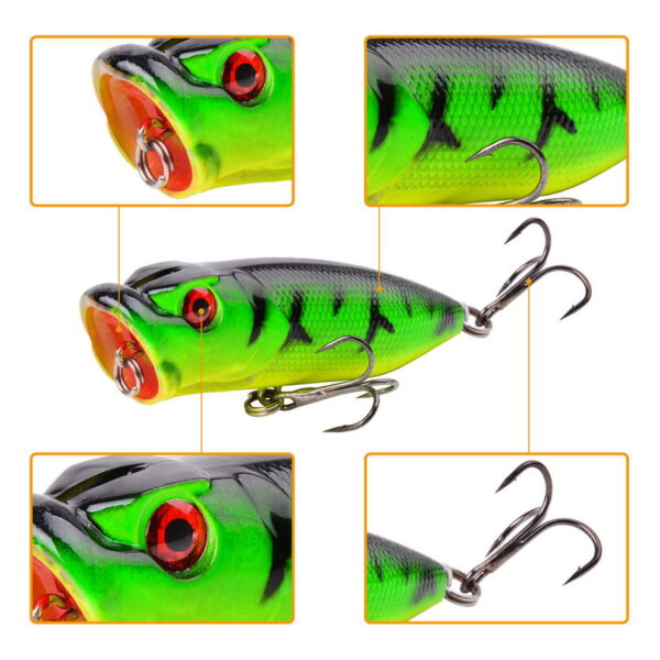 ⁦1 قطعة الصيد السحر 6.5 سنتيمتر/12 جرام Topwater بوبر الطعم 5 اللون الطعم الثابت الاصطناعي Wobblers البلاستيك الصيد معالجة مع 6 # السنانير⁩ - الصورة ⁦2⁩