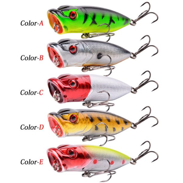 ⁦1 قطعة الصيد السحر 6.5 سنتيمتر/12 جرام Topwater بوبر الطعم 5 اللون الطعم الثابت الاصطناعي Wobblers البلاستيك الصيد معالجة مع 6 # السنانير⁩ - الصورة ⁦4⁩